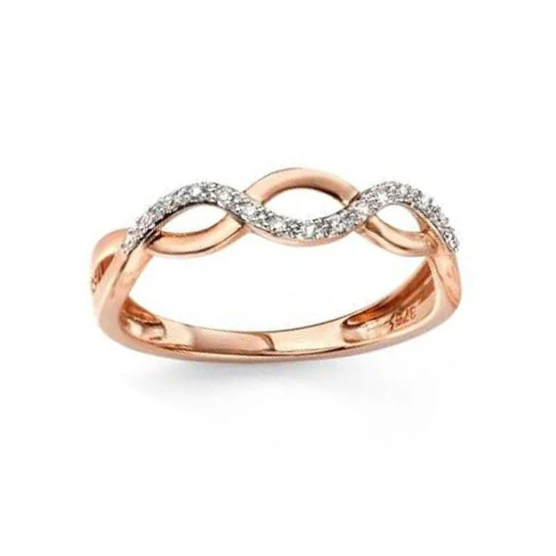 Gold Eternity Ring-Diamond Pave Intertwined Ring in Rose Gold