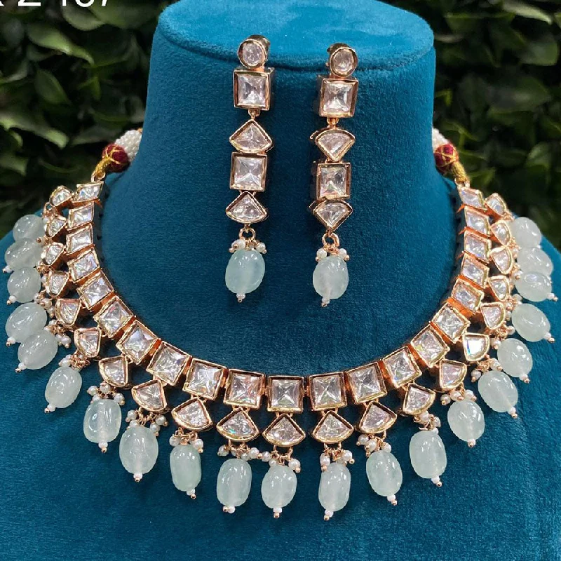 Vintage Gold Necklace-Royal Kundan Jewellery Gold Plated Polki Kundan And Beads Necklace Set