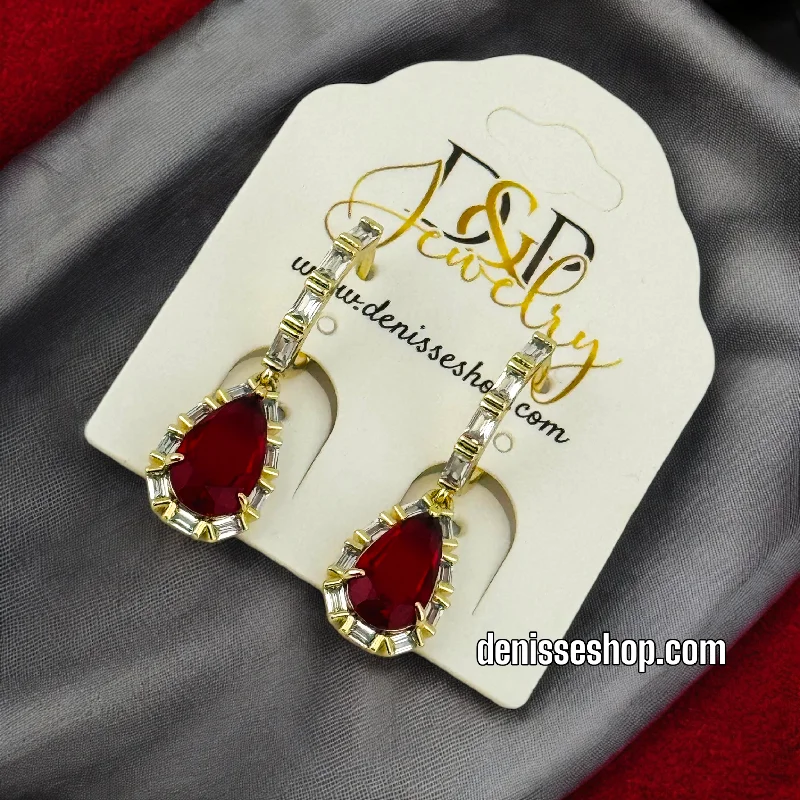 Drop Crystal Earrings-14K RED STONE EARRINGS E519