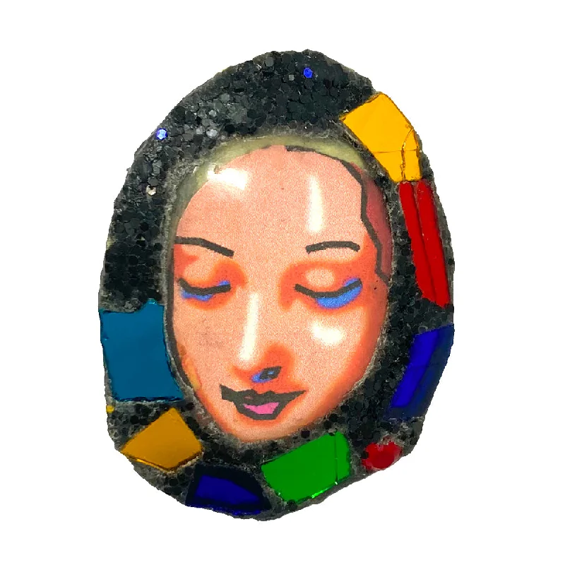 Artistic Design Ring-HARLEQUIN OVAL RING WITH PAINTED FACE