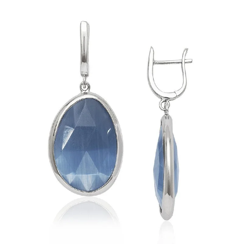 Modern Chain Earrings-Sterling Silver Denim Blue Cat's Eye Earrings