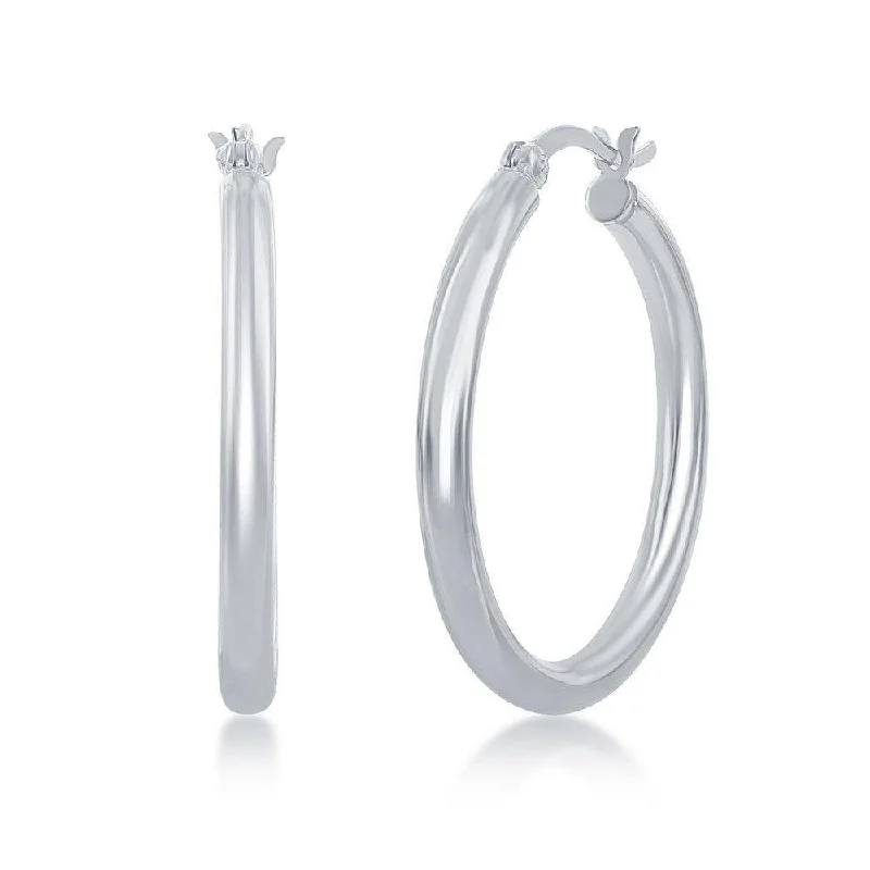 Classic Stud Earrings-Sterling Silver High-Polished Hoop Earrings, 3 x 30 mm