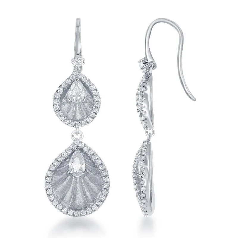 Pearl Hoop Earrings-Sterling Silver Double CZ Teardrop Earrings