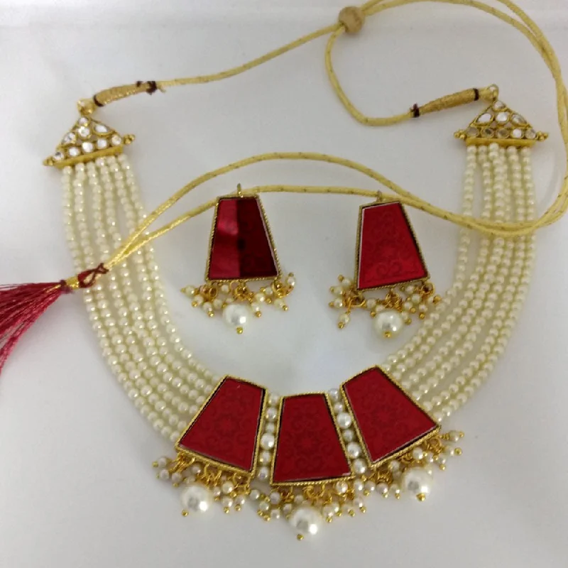 Customizable Necklace-Midas Touch Gold Plated Kundan Stone And Pearls Choker Necklace Set