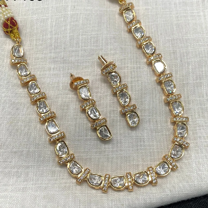 Minimalist Silver Necklace-Royal Kundan Jewellery Gold Plated Polki Kundan Necklace Set