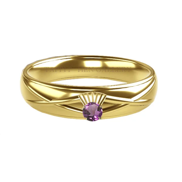 Wedding Set with Diamond Ring-SCOTTISH THISTLE AMETHYST SALTIRE WEDDING RING