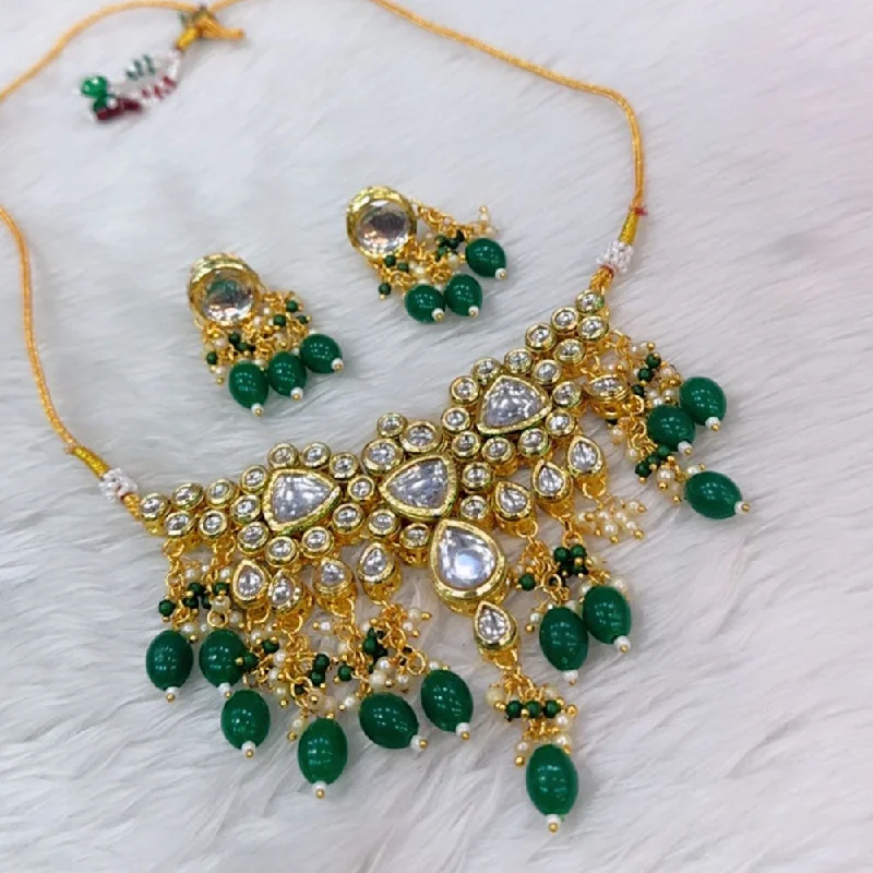 Crystal Bar Necklace-SNERA Gold Plated Kundan Stone And Beads Necklace Set