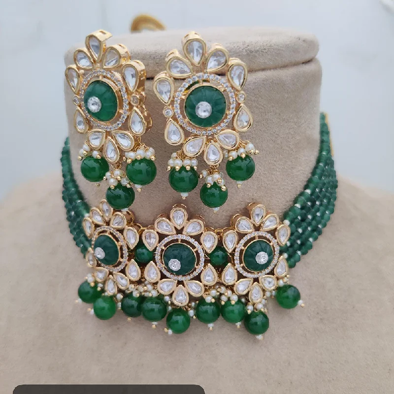 Long Gold Necklace-Jewel Addiction Copper Gold Plated Polki Kundan And Pearls Choker Necklace Set