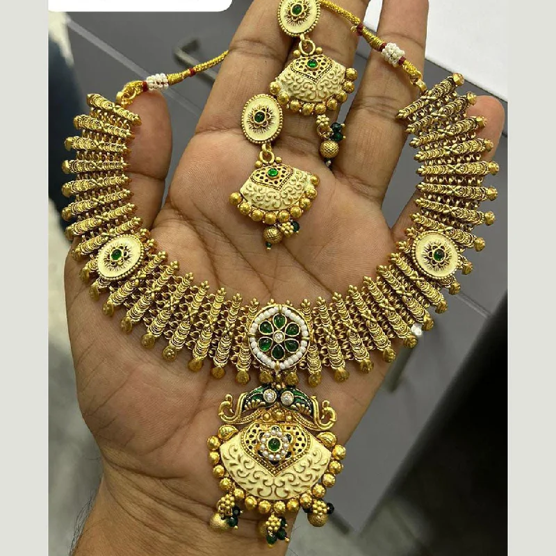 Luxury Diamond Necklace-Neetu Art Gold Plated Pota Stone Necklace Set