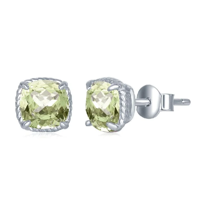 Simple Gold Hoop Earrings-Sterling Silver 6mm Square Green Amethyst Earrings