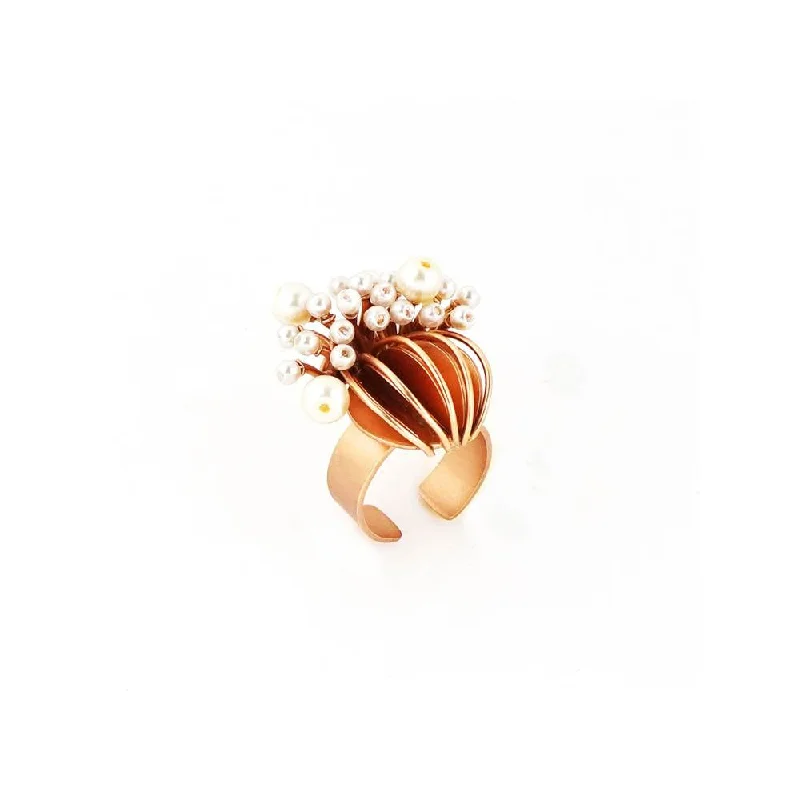 Elegant Round Diamond Ring-Suhani Pittie Gold Plated Anemone And Pearl Reef Ring