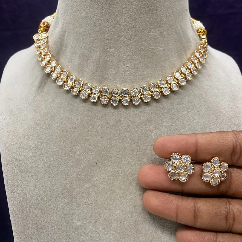 Simple Diamond Necklace-Amoliya Jewels Gold Plated Polki Kundan Necklace Set