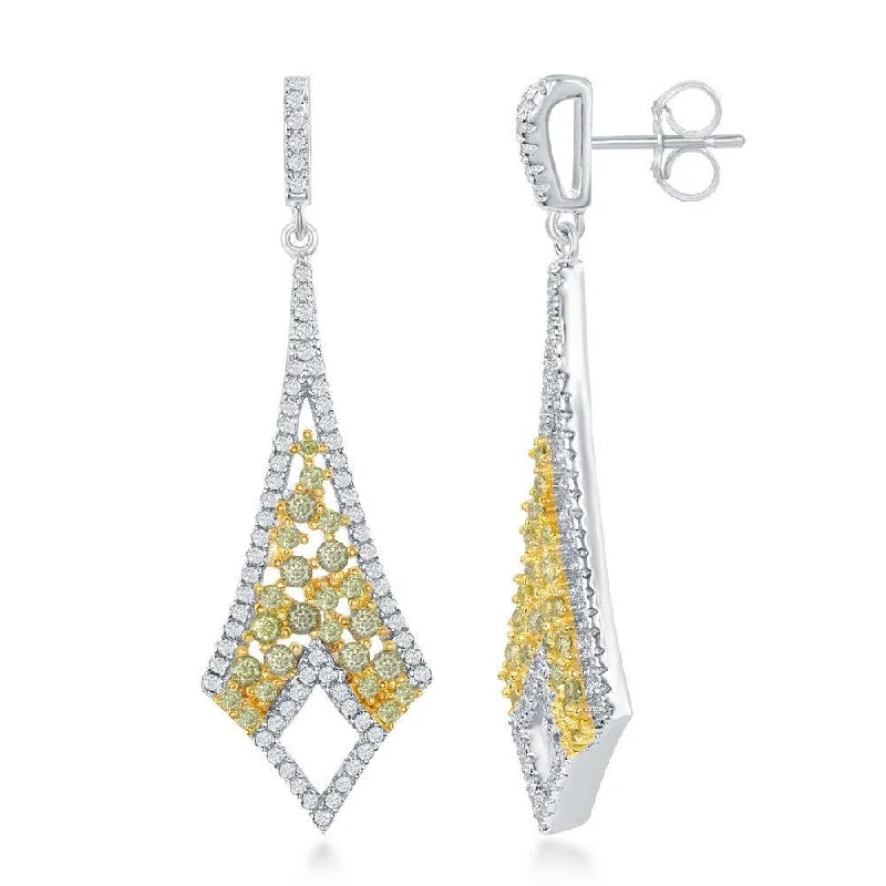 Classic Gold Earrings-Sterling Silver Gold Plated Long Yellow CZ Earrings