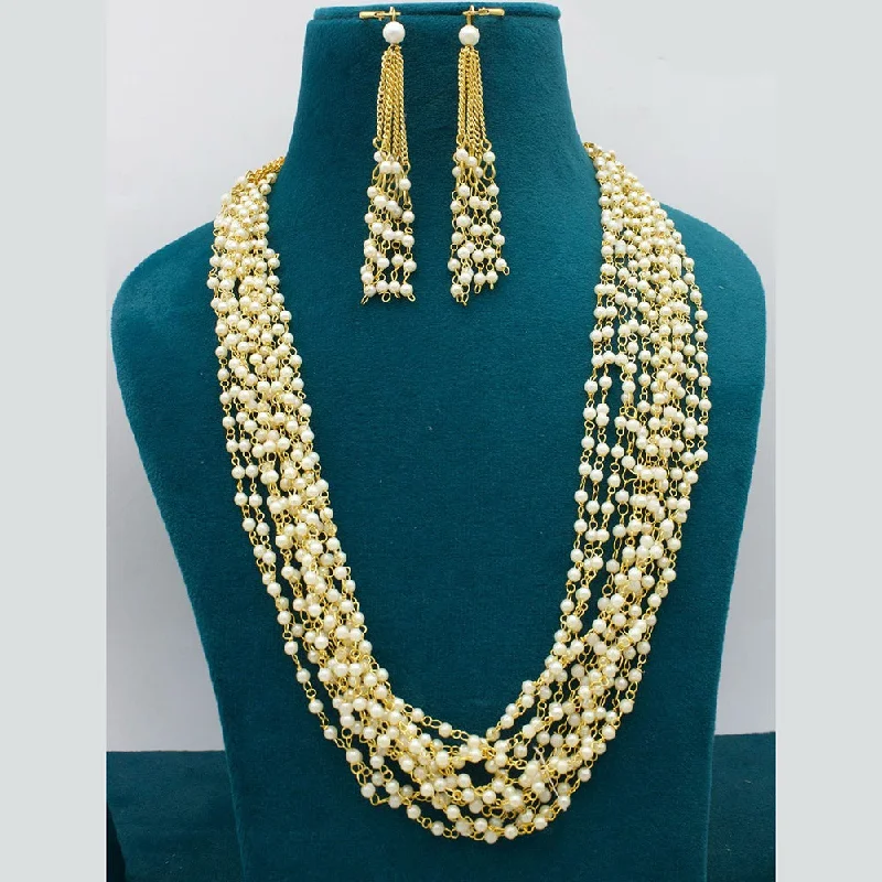 Gemstone Pendant Necklace-Manisha Jewellery Gold Plated Pearls Necklace Set