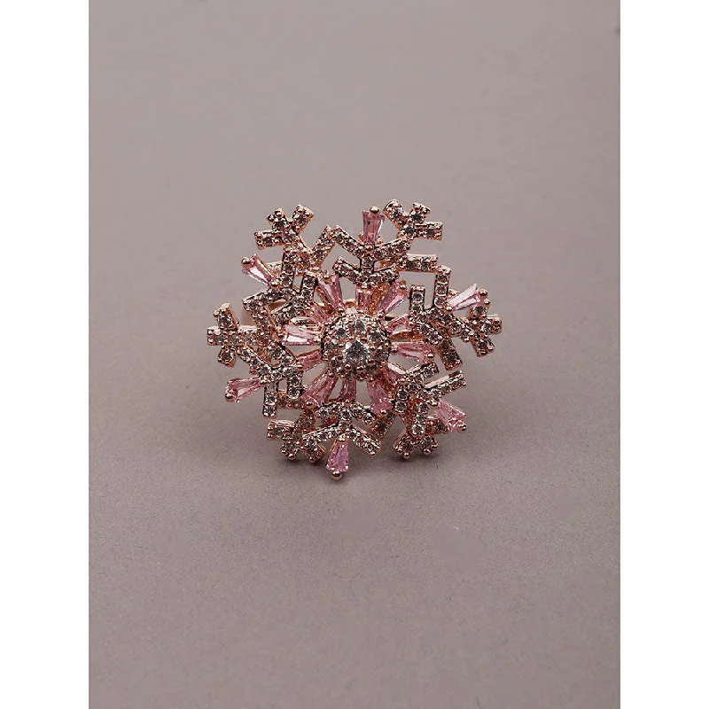 Stackable Silver Ring-Odette Exquisite Pink Crystal Floral Finger Ring