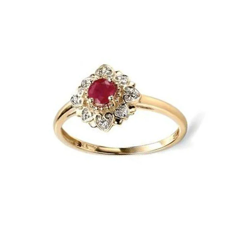 Simple Gemstone Wedding Ring-Ruby & Diamond Engagement Ring in Yellow Gold