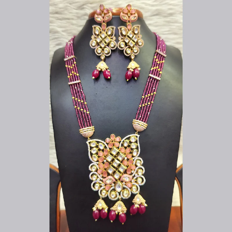 Gold Bar Necklace-Jain Jewellers Gold Plated  Kundan And Pearl Long Necklace Set