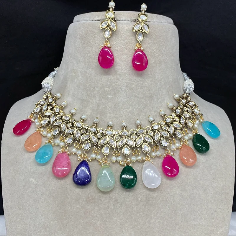 Elegant Silver Necklace-Amoliya Jewels Gold Plated Polki Kundan Necklace Set