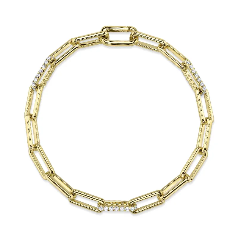 Designer Bead Bracelets-14kt. yellow gold Diamond pave Paper Clip link Bracelet / 0.74ct TW Diamond Pave