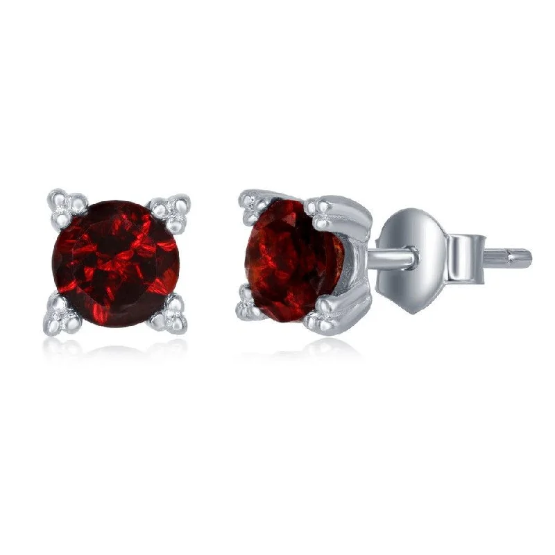 Artistic Pearl Earrings-Sterling Silver 5mm Round Red Garnet Stud Earrings