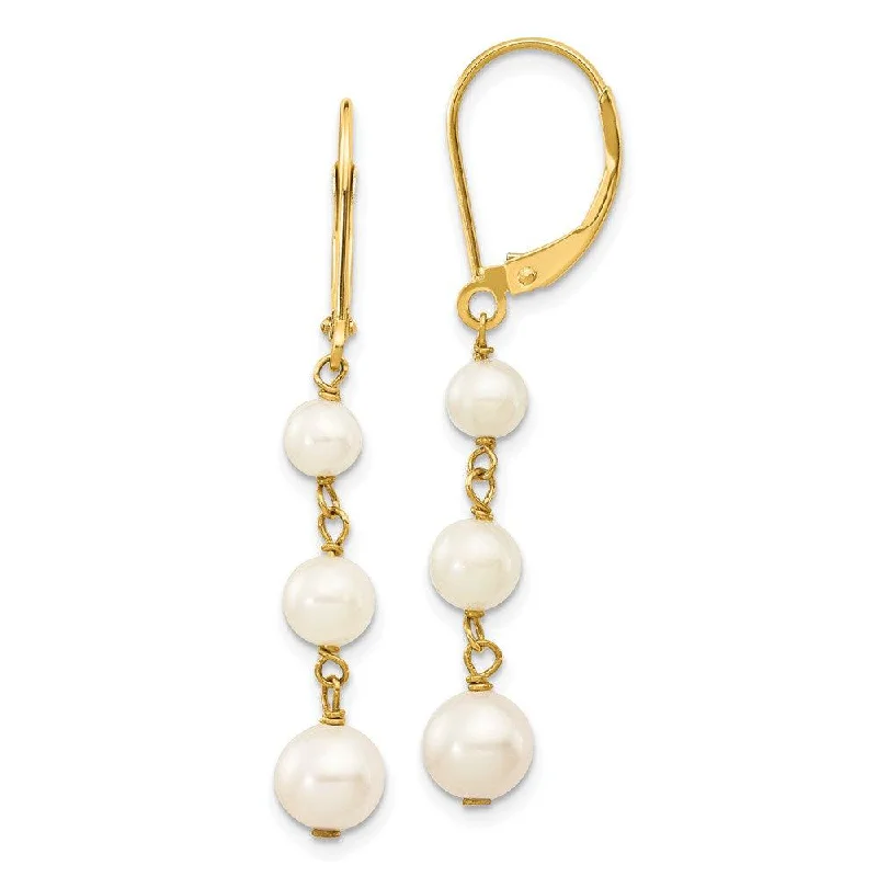 Colorful Tassel Earrings-14k 4-6mm White Semi-round FW Cultured Pearl Gaduated Leverback Earrings