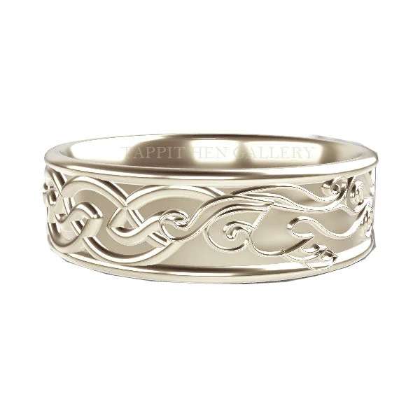 Personalized Couples Rings-EDINBURGH CELTIC FLOW WAVES WEDDING RING IN 9CT WHITE GOLD