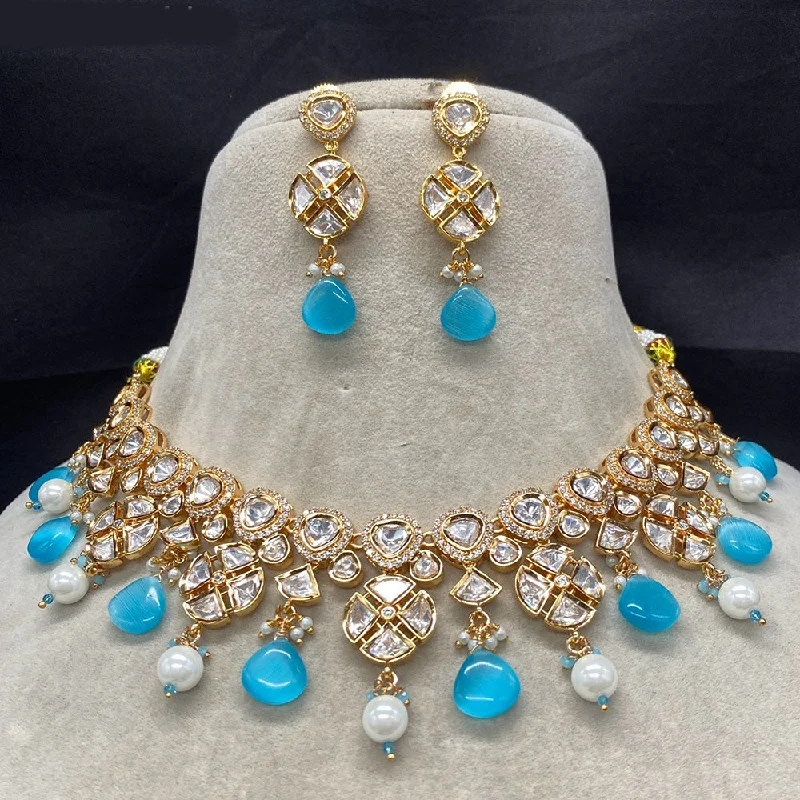 Custom Diamond Necklace-Amoliya Jewels Gold Plated Polki Kundan And Pearl  Necklace Set