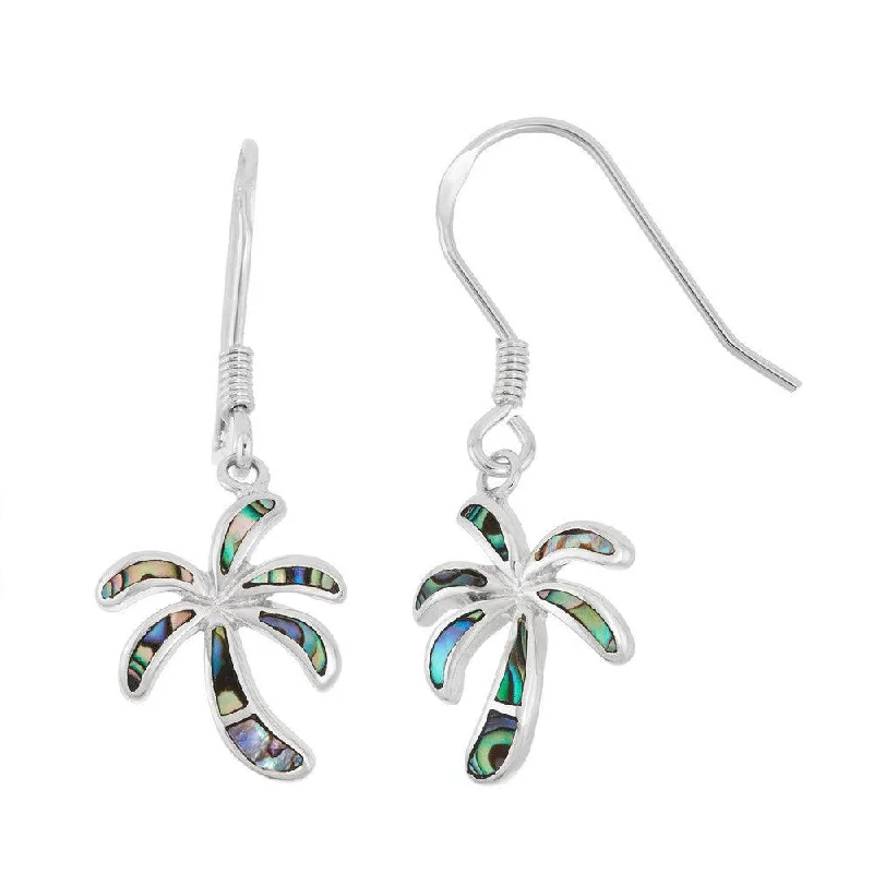 Beautiful Diamond Earrings-Sterling Silver Abalone Palm Tree Earrings