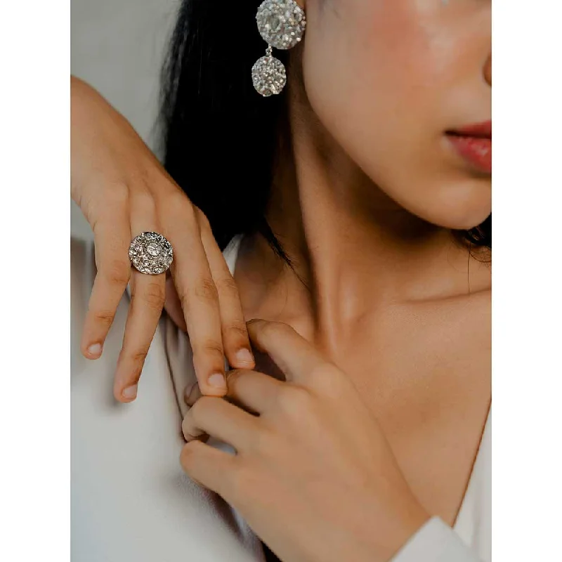 Modern Cocktail Diamond Ring-Aarjavee Chota Chaand-Silver Ring