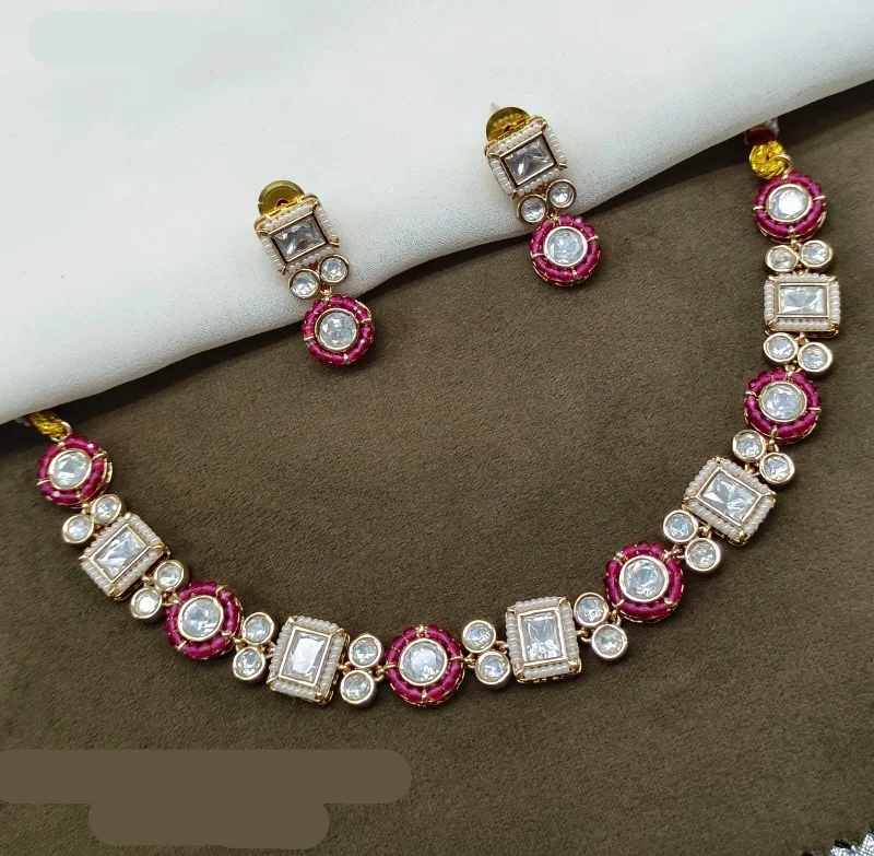 Elegant CZ Necklace-Amoliya Jewels Polki Kundan Necklace Set