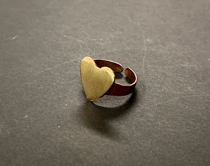 Custom Initial Ring-Brass heart adjustable ring