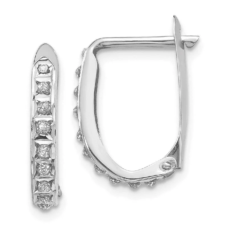 Unique Boho Earrings-14k White Gold Diamond Fascination Leverback Hoop Earrings