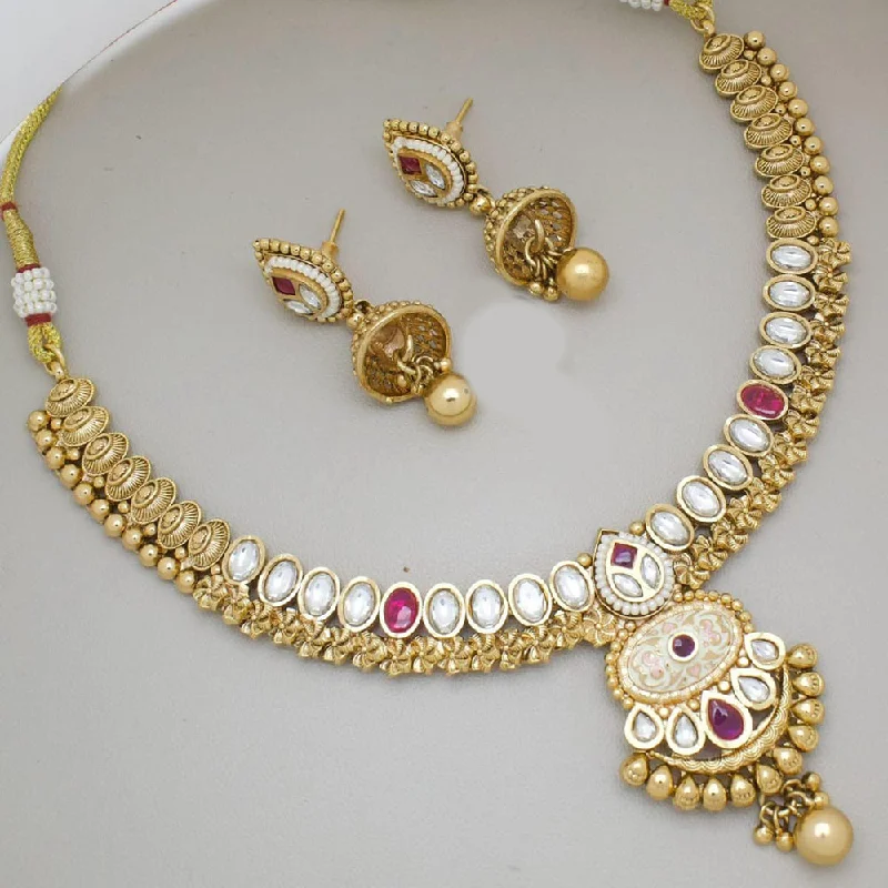 Choker Necklace for Women-Manisha Jewellery Gold Plated Pota Stone Necklace Set