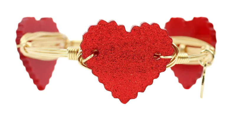 Beautiful Gold Bangle Set-Red Glitter Heart Bangle Bracelet