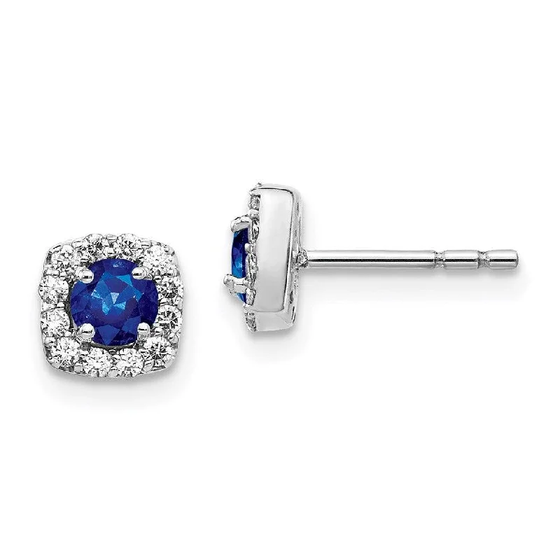 Gemstone Cluster Earrings-14k White Gold Diamond & Sapphire Earrings