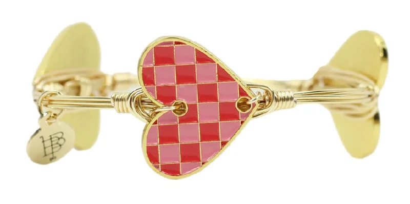 Vintage Gold Bangles-The Checkered Heart Bangle Bracelet