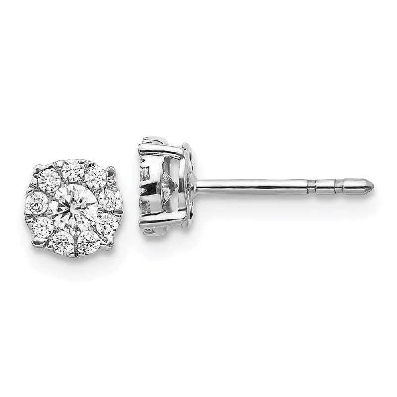 Rose Gold Stud Earrings-14K White Gold Diamond Cluster Post Earrings