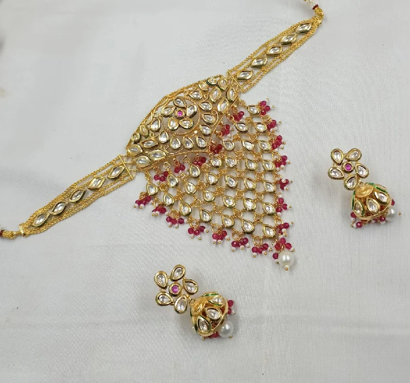 Stylish Pearl Necklace-Padmawati Bangles Gold Plated Kundan Stone And Pearls Choker Necklace Set