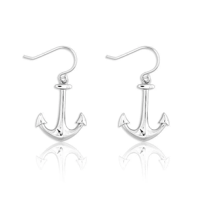 Light Blue Gem Earrings-Sterling Silver Anchor Dangling Earrings