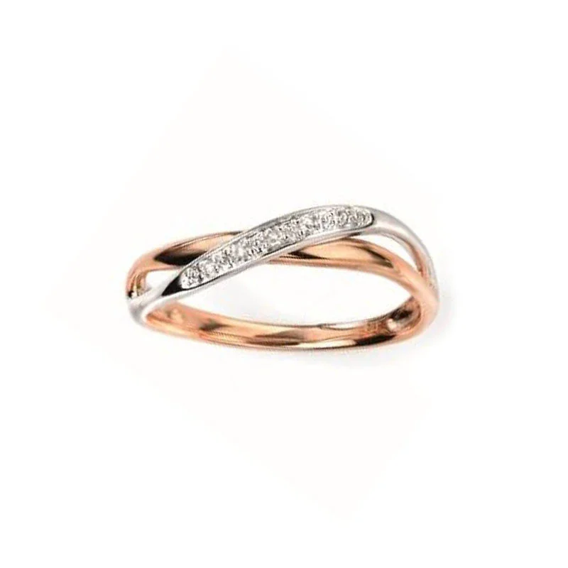 Stylish Gemstone Wedding Ring-Diamond Twist Engagement Ring in White and Rose Gold