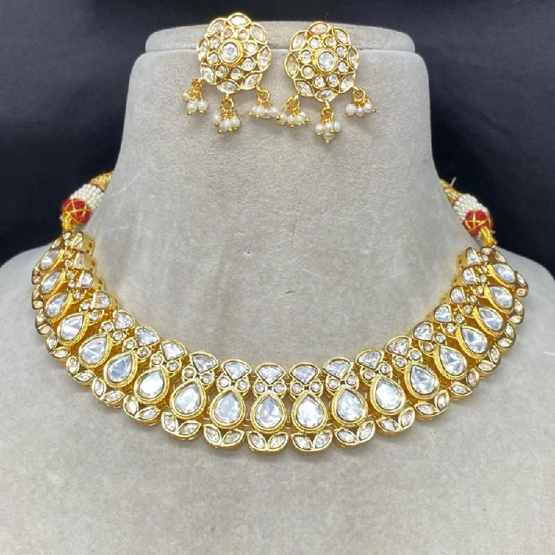 Vintage Gold Necklace-Royal Kundan Jewellery Gold Plated Polki Kundan Necklace Set