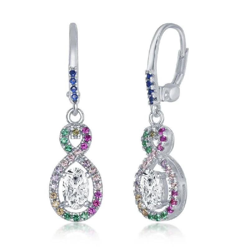 Personalized Birthstone Earrings-Sterling Silver Multicolor CZ Infinity Oval Earrings