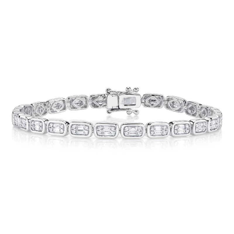 Personalized Tennis Bracelets-14kt. White gold Diamond Baguette Tennis Bracelet with 1.53ct Diamond Baguette Bezel set