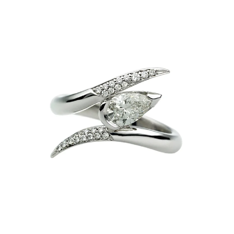 Sparkly Diamond Ring-Interlocking Ariana75 Engagement Ring - 18ct White Gold & 0.88ct Diamond