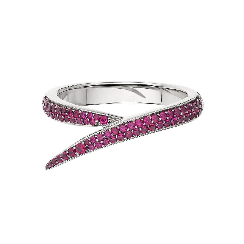 Romantic Heart Ring-Interlocking Single Ring - 18ct White Gold & Ruby