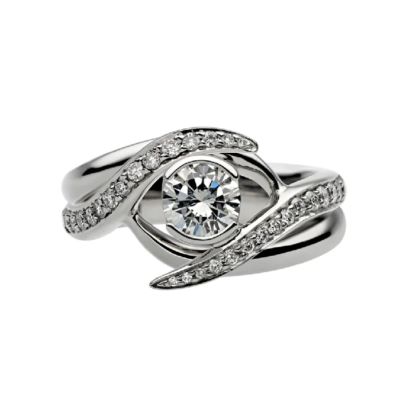 Retro Gemstone Ring-Entwined Rapture35 Engagement Ring Set - 18ct White Gold & 0.59ct Diamond