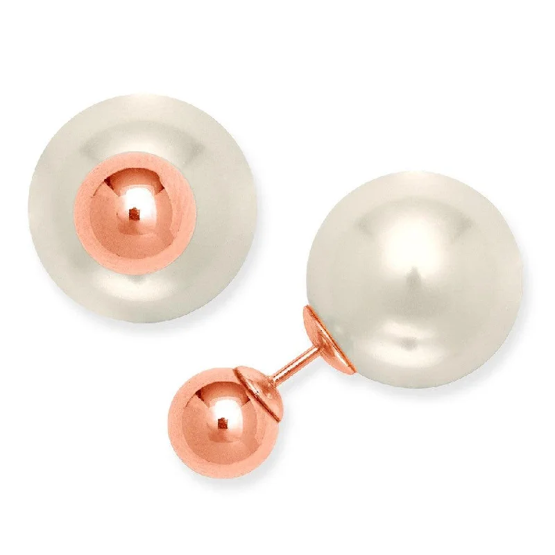 High-End Diamond Earrings-Sterling Silver Rose Gold Bead Pearl Back Earrings