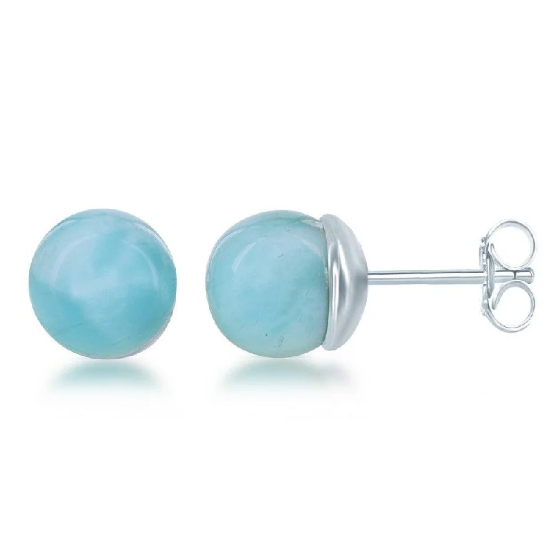 Modern Gemstone Earrings-Sterling Silver Larimar Ball Earrings