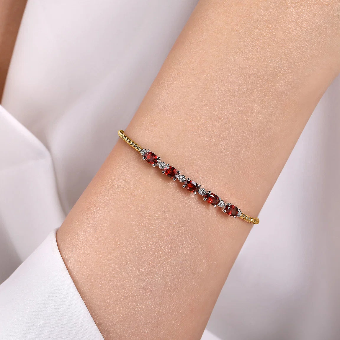 Custom Engraved Leather Bracelets-Garnet Crimson Pave Bangle