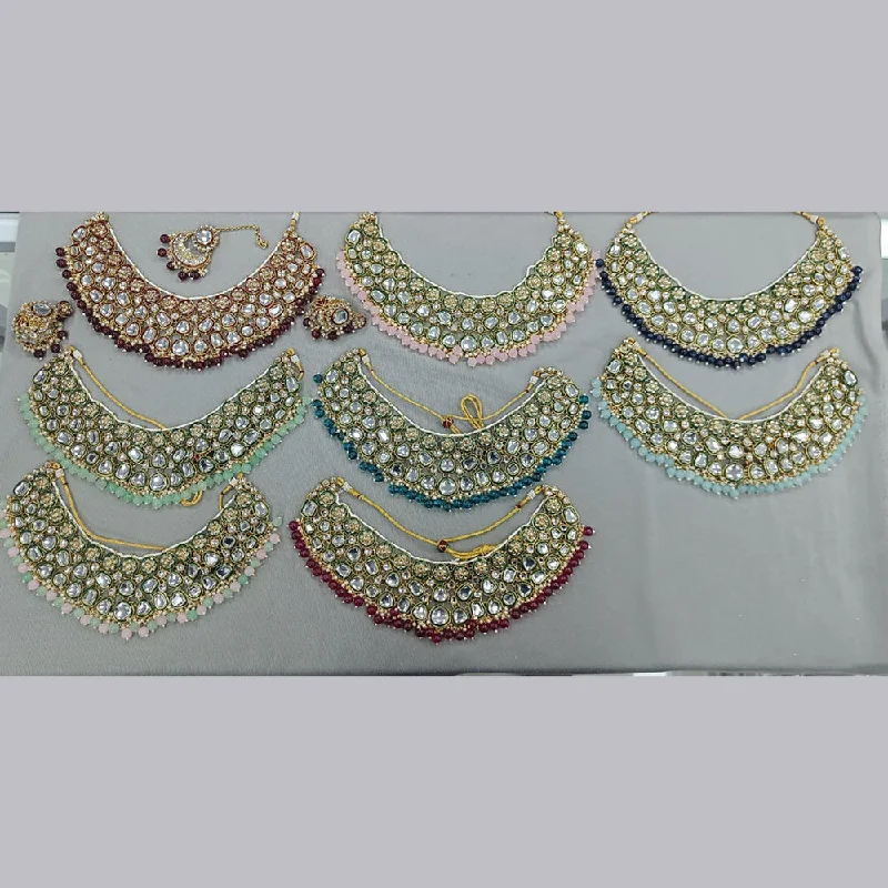 Rose Gold Layered Necklace-Rani Sati Jewels Gold Plated Kundan And Pearl Choker Necklace Set